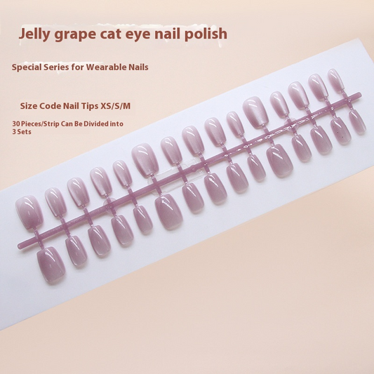 Nail Tips  prefabricated nail simple and gentle purple jelly grape glass beads solid color cat eye manicure code｜365nails