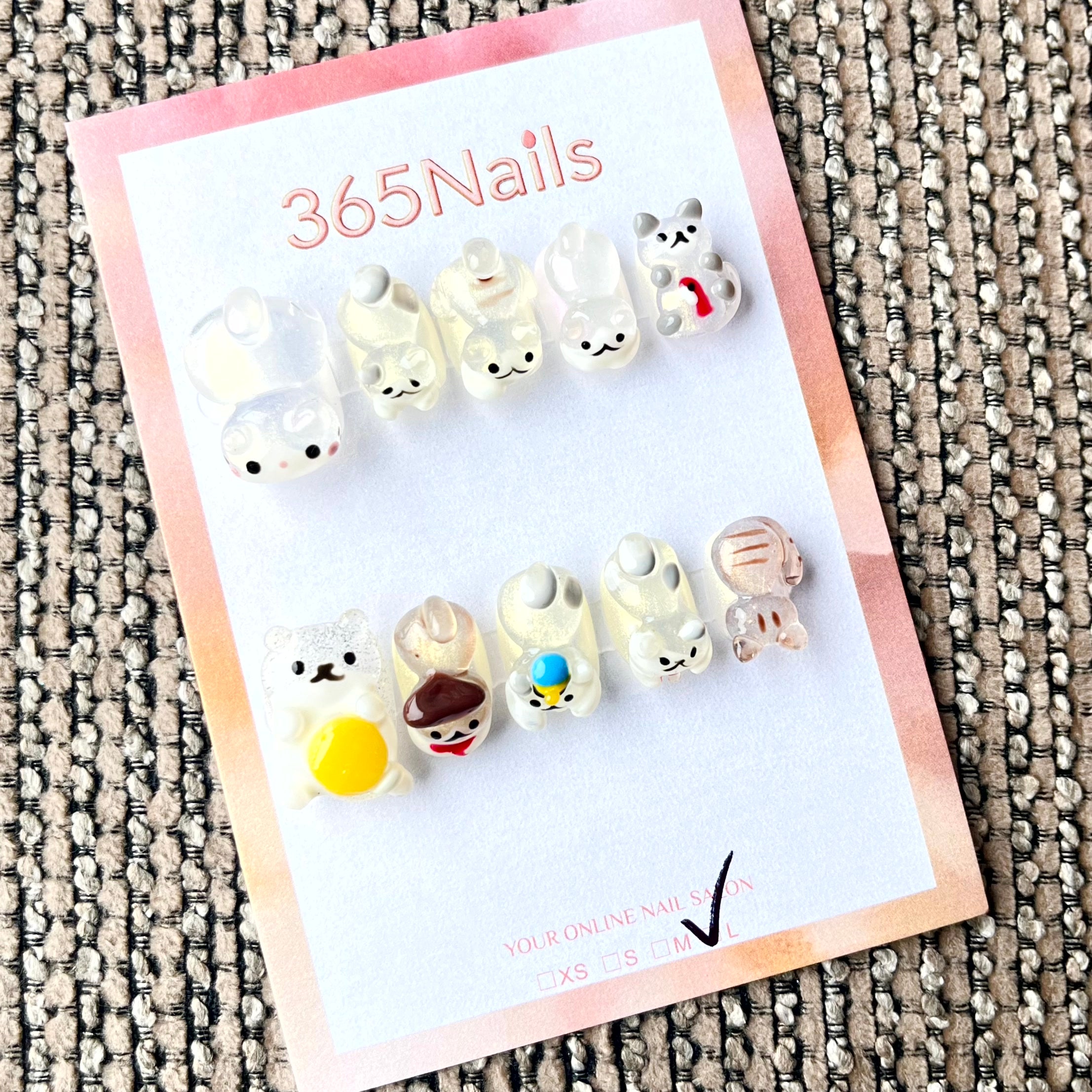 365nails: "Nono Céu" – Unhas Curtas Artesanais 3D de Animais Kawaii