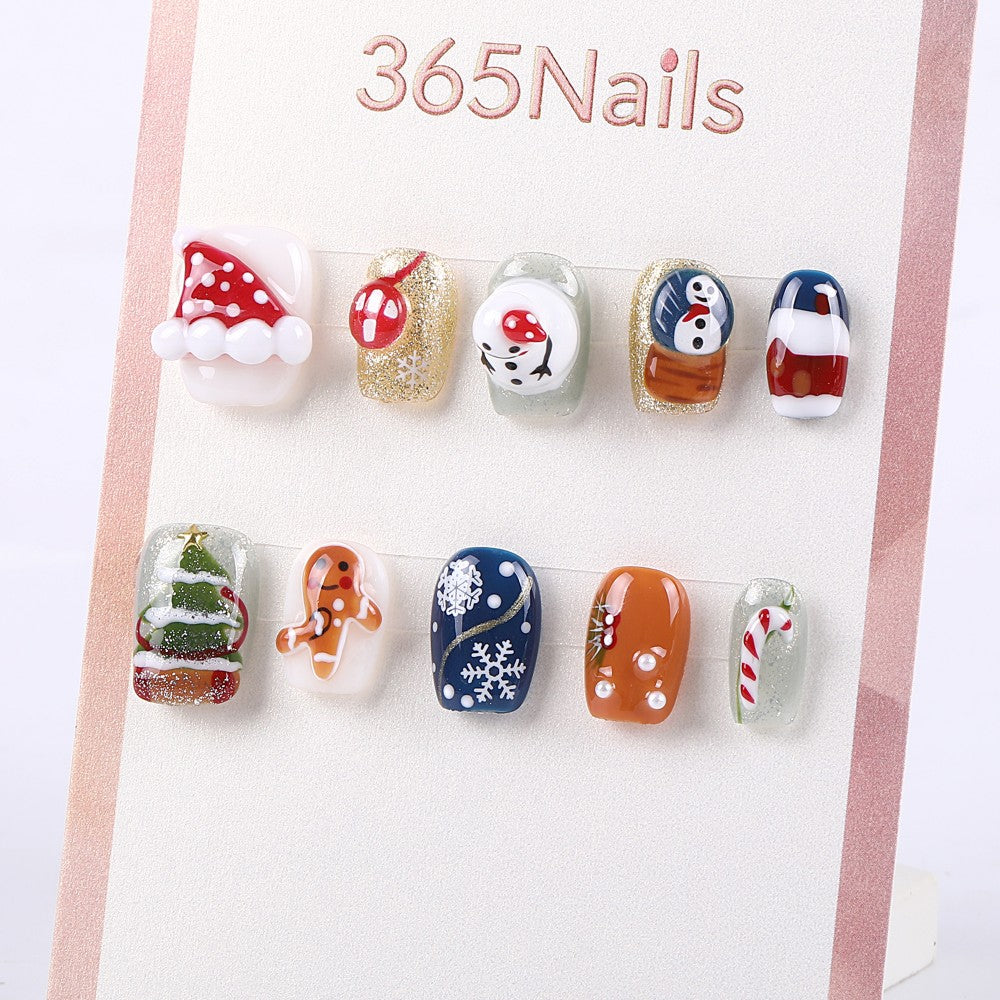 365Nails Christmas Snowman & Gingerbread Short Round Set