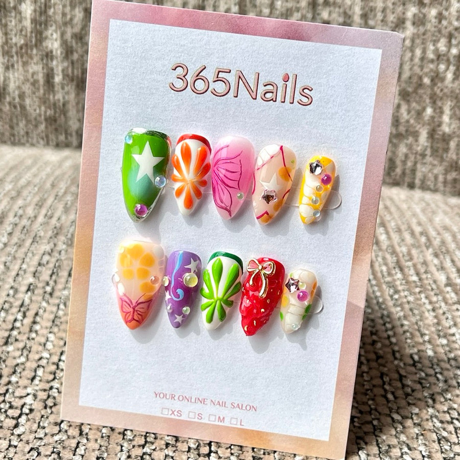 365nails: "Y2K Pop Party" – 3D Gem Handmade Medium Almond Press On Nails