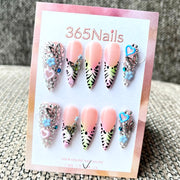 365nails : « Cœur sauvage » – Charmes 3D, ongles forme stiletto faits main
