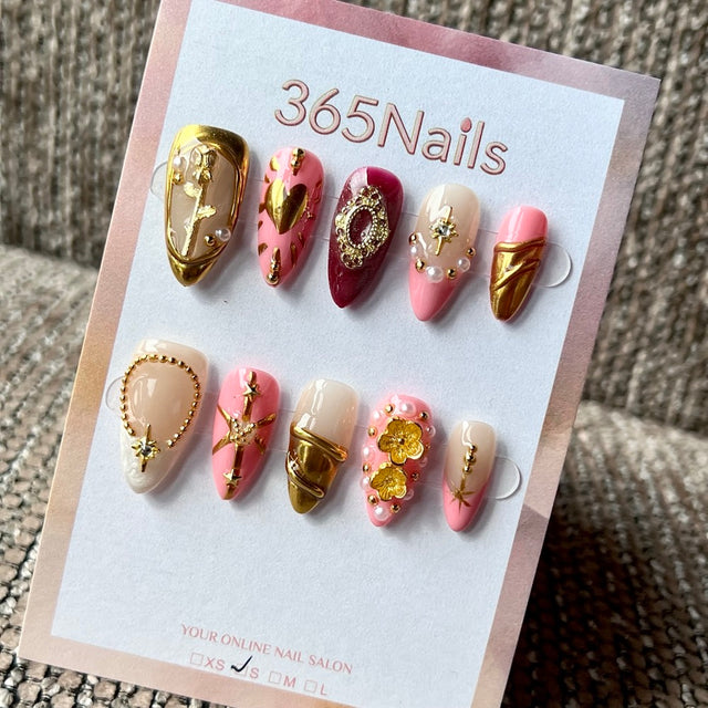 Golden Rose - Gold Pink Jewel Press-On Nails