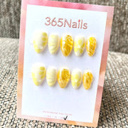 365nails: "Lemon Sorbet" – 3D Abstract Swirl Handmade Almond Nails