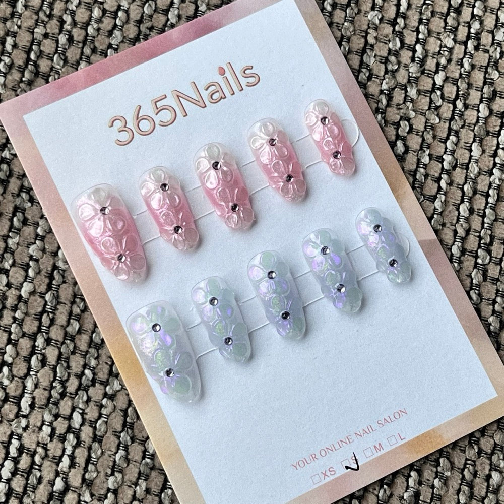 Pink and Clear Floral 3D Charm Press-On Nails