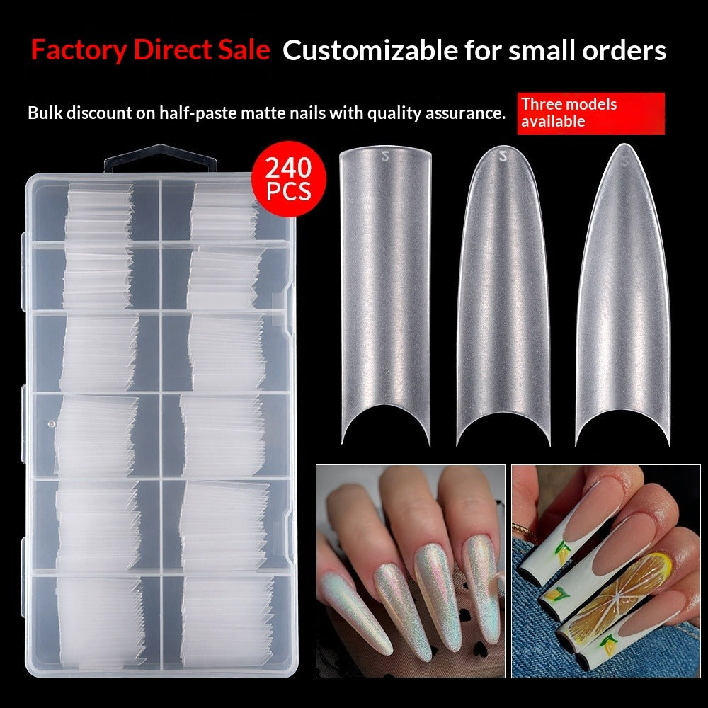 365nails: "Half-Matte Nail Tips" – 240pcs Long Stiletto/Almond Nail Extensions