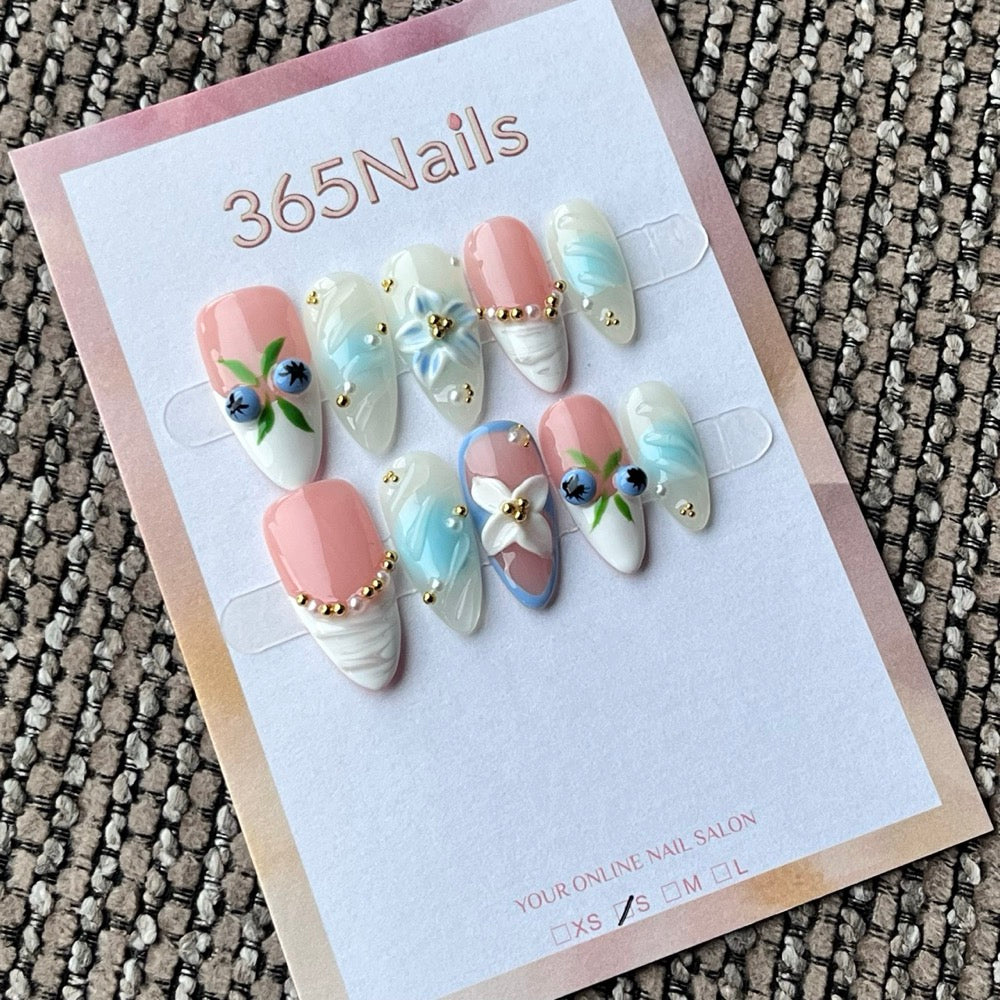 Cute 3D Floral Berry Press-On Nails