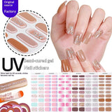 Semi-Cured Gel Nail Strips French Gradient Sparkle Pink Glossy Set (MOQ=3)