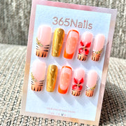 365nails: "Sunset Tiger Bloom" – Handmade Medium Square Press-On Nails