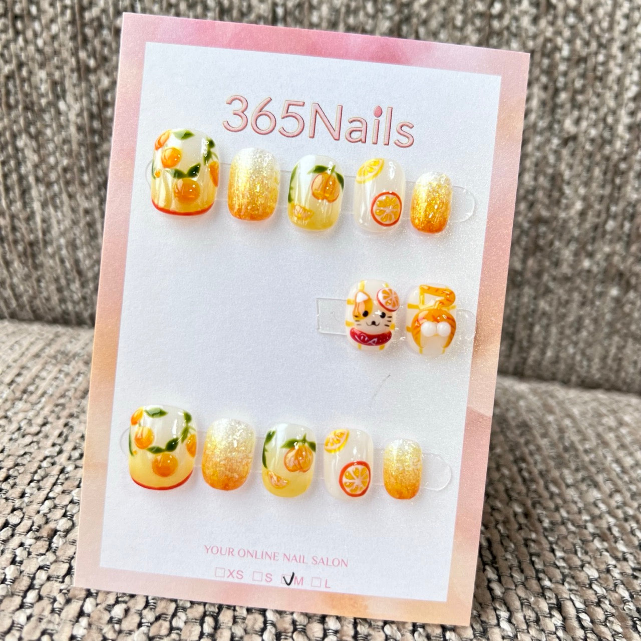 365nails: "cute orange soda" – handmade press-on nails