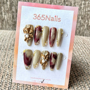 365Nails: 「復古橄欖花」— 手工製3D珍珠與金箔穿戴甲