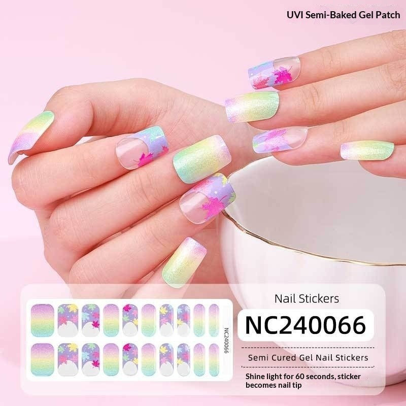 Semi-Cured Gel Nail Strips Sparkle Cat Eye Pearl Glossy Design (MOQ=3)