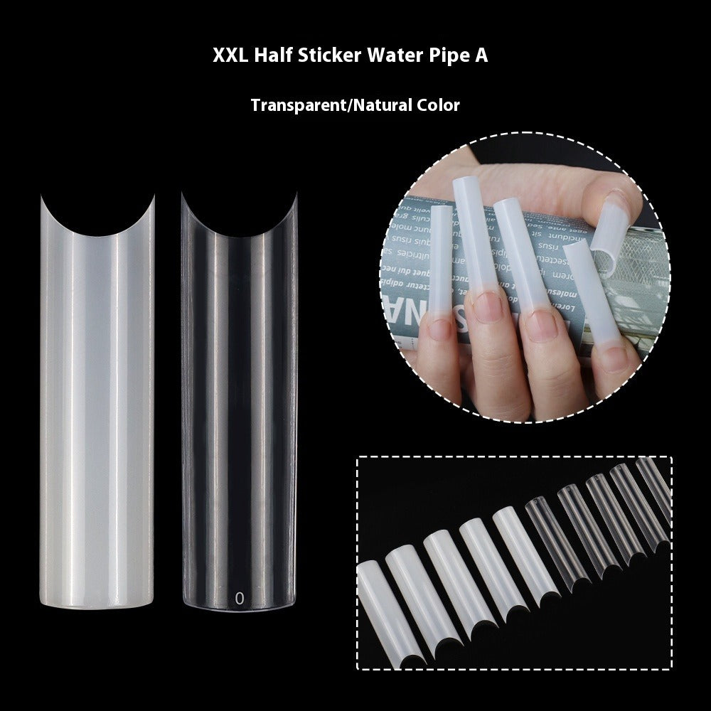Nail Tips long semi-sticker nail pieces 500 pieces, boxed light and extended French nail pieces, transparent color XXL water pipe nail pieces (MOQ=20)