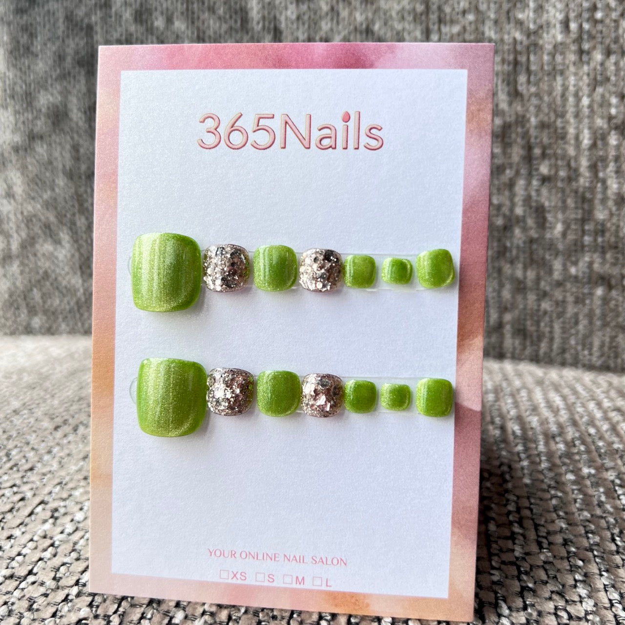 365nails: "lime green & gold glitter" – handmade press-on pedicure