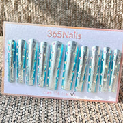 365nails: "Blue Silver Rhinestone Long" – Handmade Long Trapezoid Press-On Nails