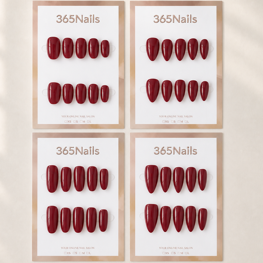 "Classic Cherry Red" – Solid Color Handmade Nails (8 Shapes Available)