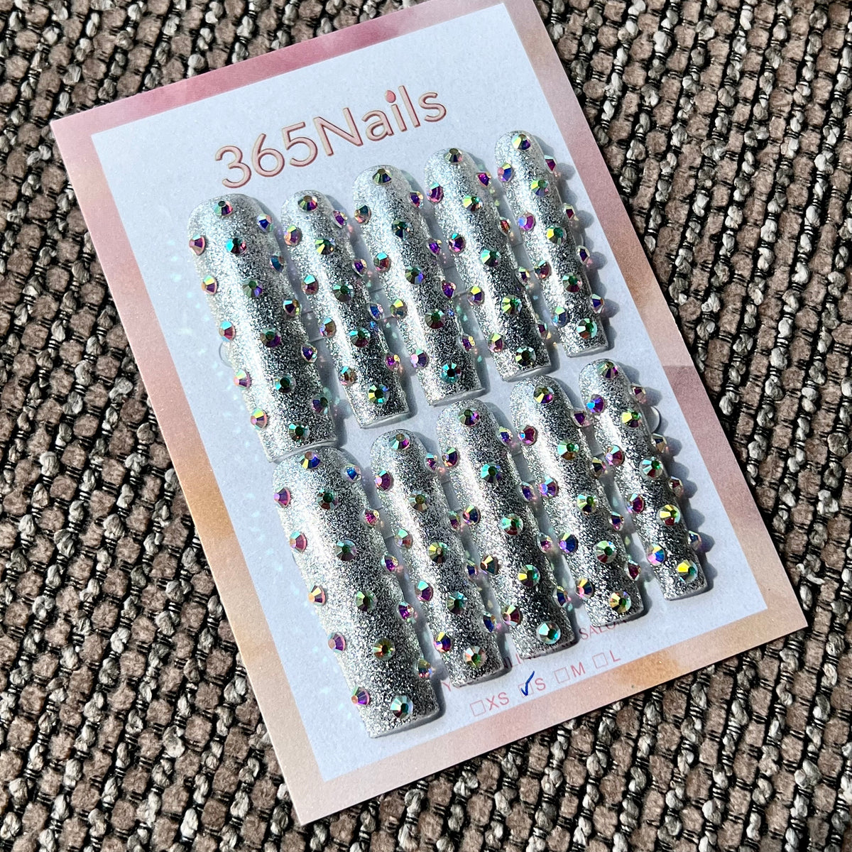 Aurora Silver - Iridescent Crystal Long Square Press-On Nails | Crystal Armor Series