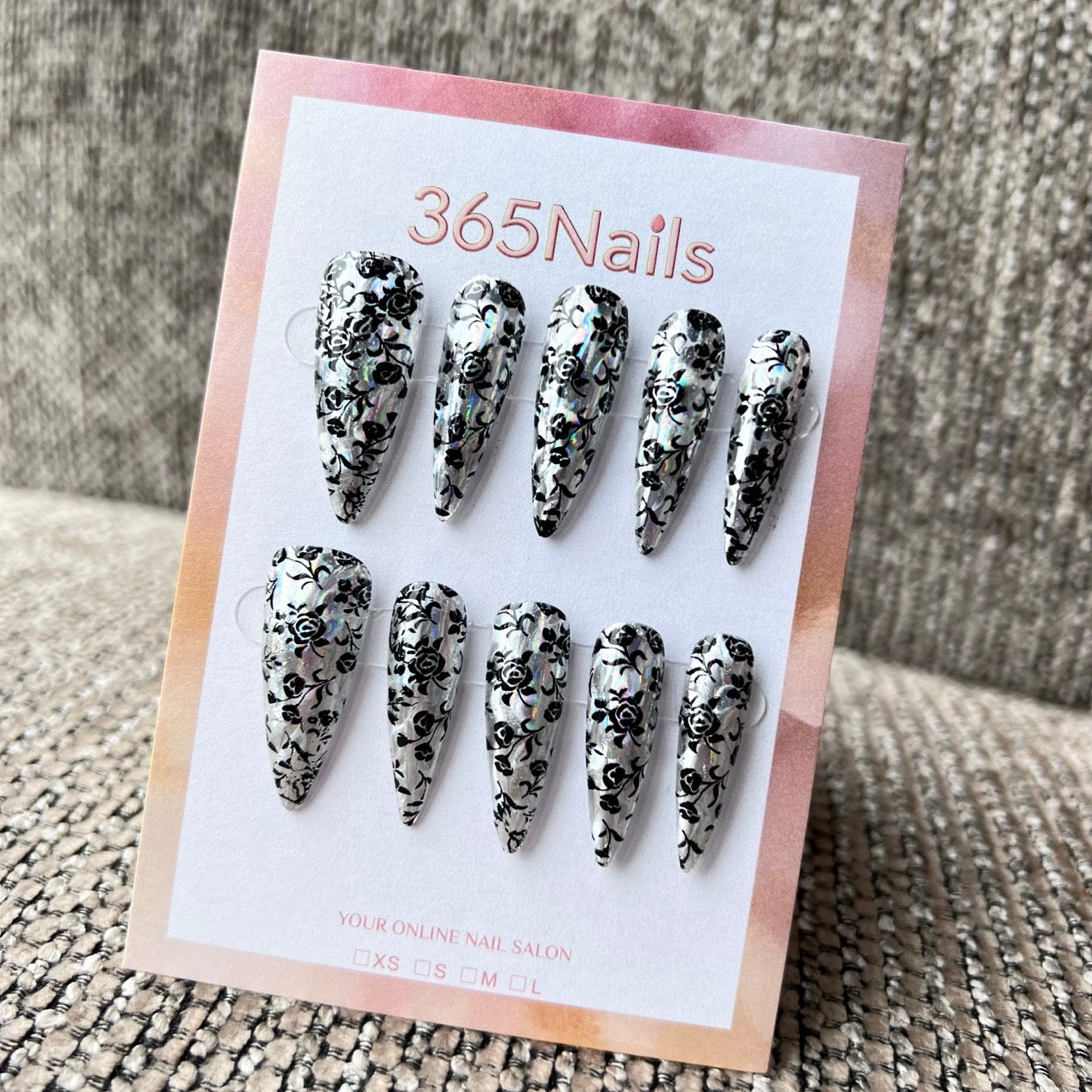 365Nails: "Dark Rose Mirage" – handmade press-on nails (Gothic Romantic/Y2K Trend)