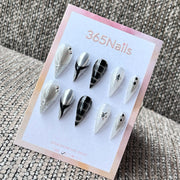 Glam Silver & Black Stiletto Press-On Nails with Charms