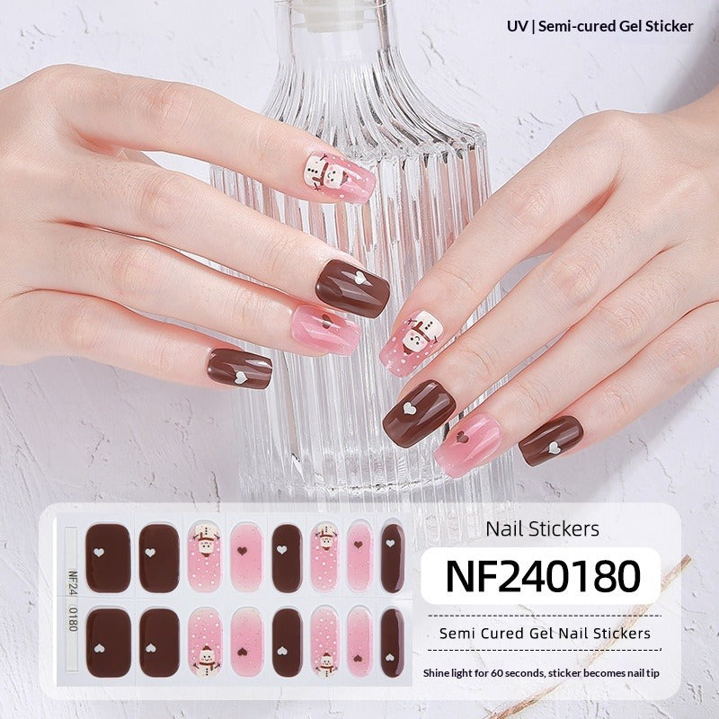 Semi-Cured Gel Nail Strips Christmas Snowflake Festive Glossy Design (MOQ=3)