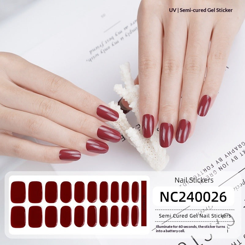 Semi-Cured Gel Nail Strips French Gradient Glitter Glossy Design(MOQ=3)