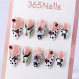 Polka Dot Ladybug Knot French Sweet Cool Medium Almond press on nail