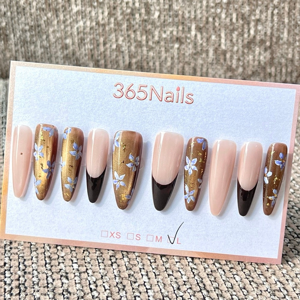 365nails: 「琥珀藍花」 – 尖形手工製穿戴甲