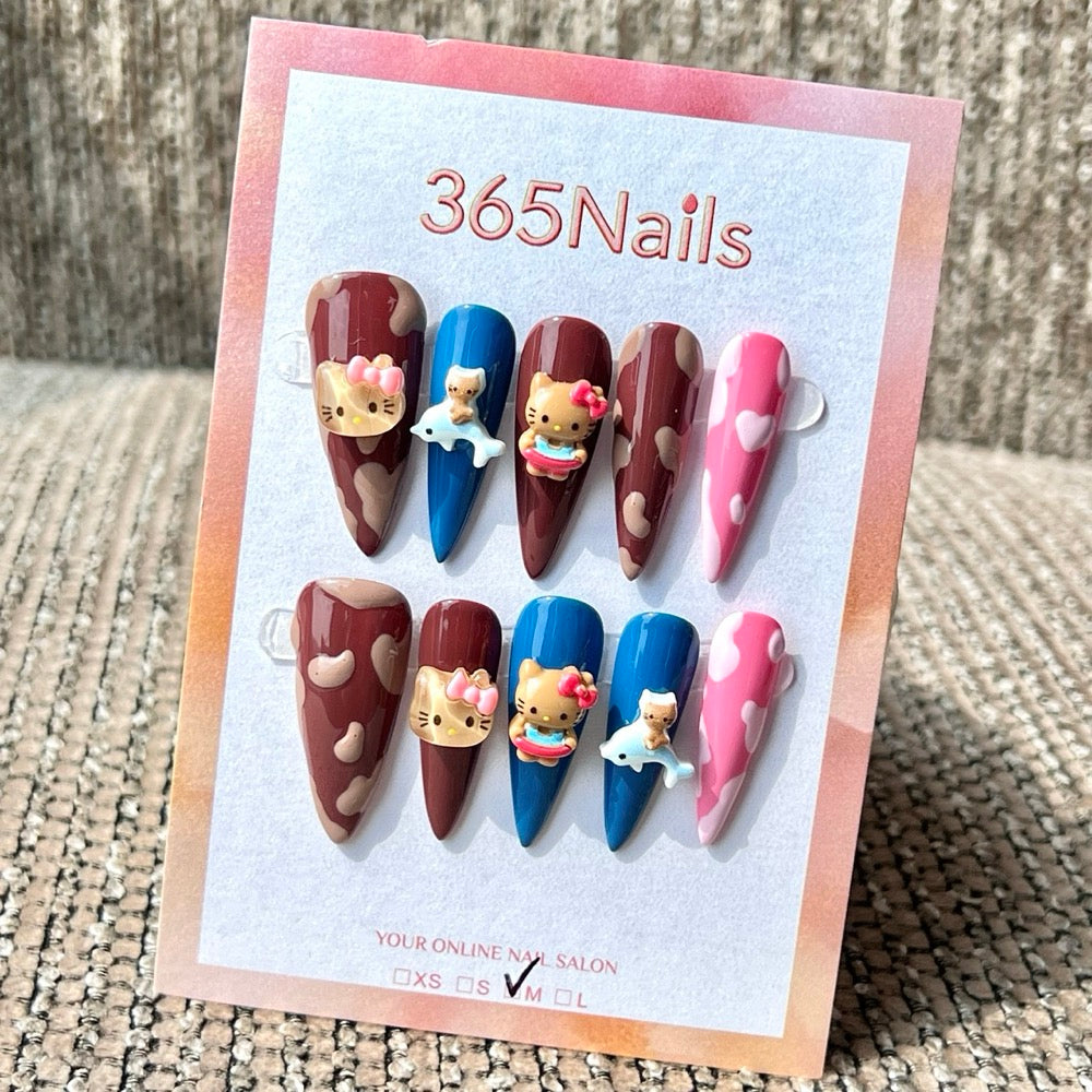 365nails: "Hello Kitty Dolphin Adventure" – 수제 스틸레토형 네일
