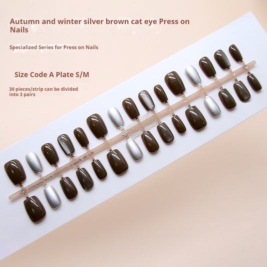 Nail Tips  prefabricated nail retro brown cat eye temperament fashionable girl white versatile  removable press on nails｜365nails