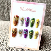 365nails: "Demon Slayer Upper Rank Themed" – Handmade Short Trapezoid Press-On Nails