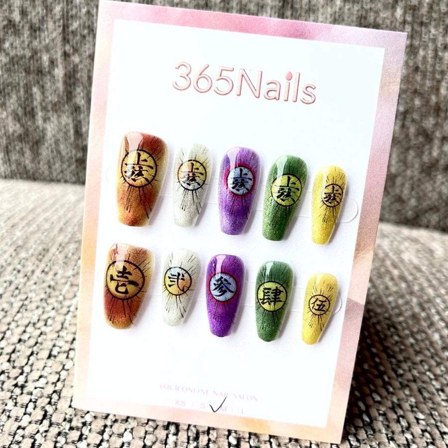 365nails: "Demon Slayer Upper Rank Themed" – Handmade Short Trapezoid Press-On Nails