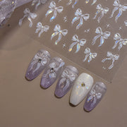 Iridescent Bow 3D Embossed Nail Stickers – Aurora Ribbon Collection