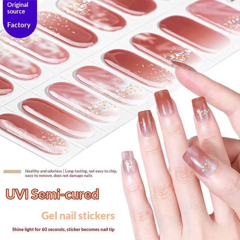 Semi-Cured Gel Nail Strips Summer Floral 3D Foil Pink Glossy Set (MOQ=3)