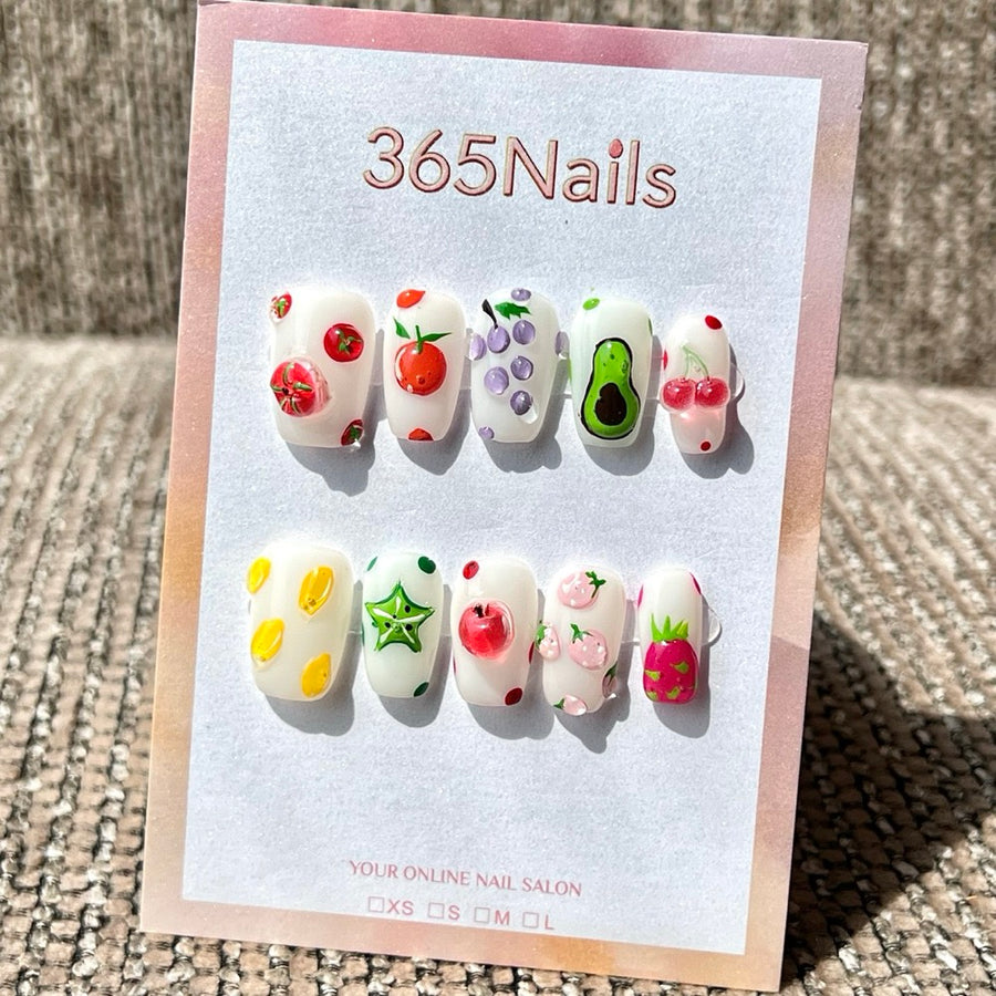 365nails: "Fruit Basket" – 3D Foodie Handmade Medium Square Press On Nails