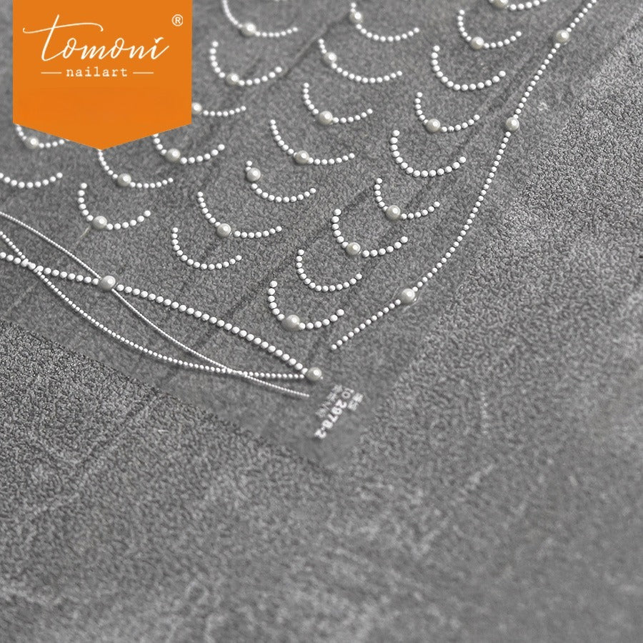 Crystal Pearl Chain Collection: "Elegant Pearl Smile Line" – 3D Embossed Nail Sticker