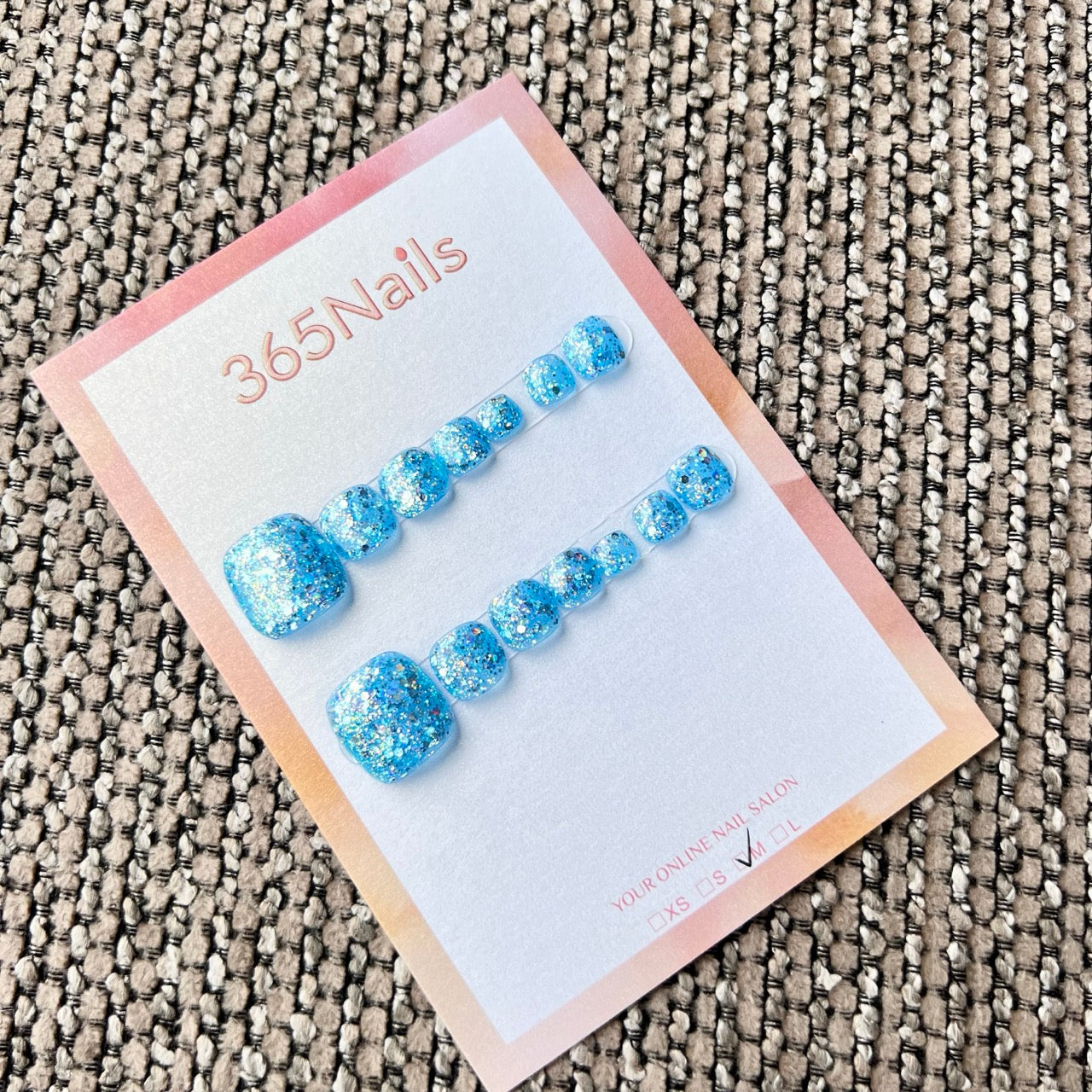 365nails: "sky blue shattered glitter" – handmade press-on pedicure