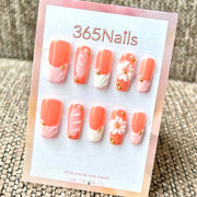 "Peach French Flower" - Wholesale Ultra-Soft Flexible Fit Handmade Nails (MOQ=100)