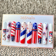 Handmade Independence Day Stars and Fireworks Long Press-On Nails 5.5cm (High Quality/Custom/10pcs)