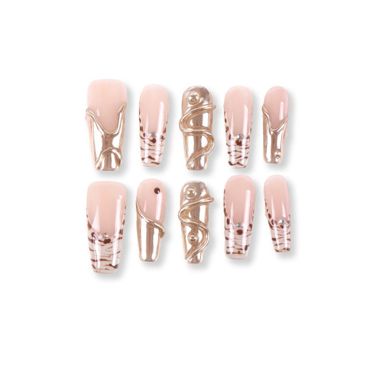365nails latte leopard with metallic swirl french press-ons