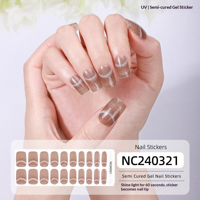 Semi-Cured Gel Nail Strips Sparkle Cat Eye Magnetic Glossy Design (MOQ=3)