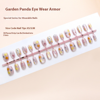 Nail Tips  Prefabricated nail Hand-painted Lines Starlight Love Cartoon Flower Bear Cat Eye Wear nail 30 Pieces｜365nails