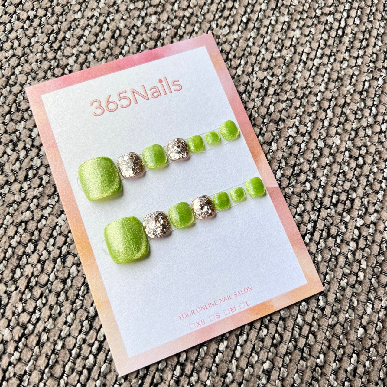 365nails: "lime green & gold glitter" – handmade press-on pedicure