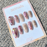 Ethereal Ink: "Mocha Swirl" – Reddish Brown Cat Eye & Milky Coffee Marble with Silver Lines Almond Nails