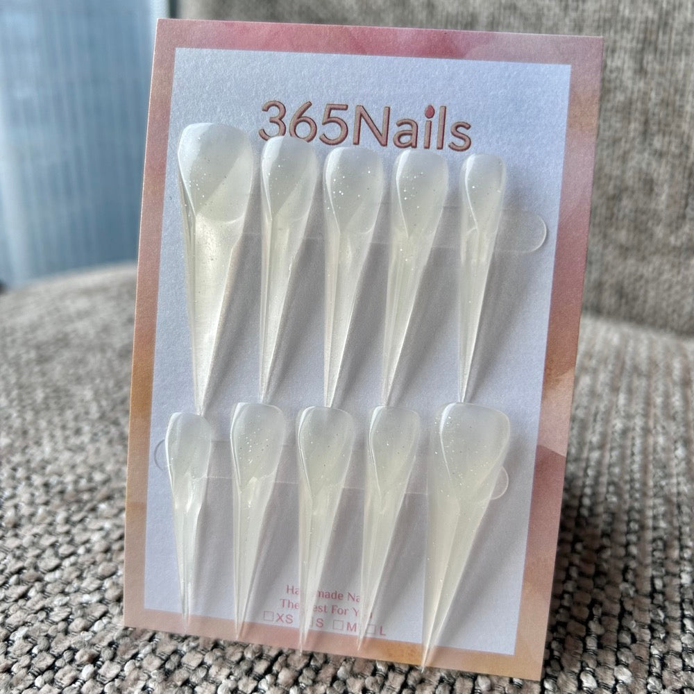 Moonlight Jelly Dragon Claw Stiletto Press On Nails｜Sheer Milky White with Subtle Sparkle｜365Nails Premium Handmade Dragon Series