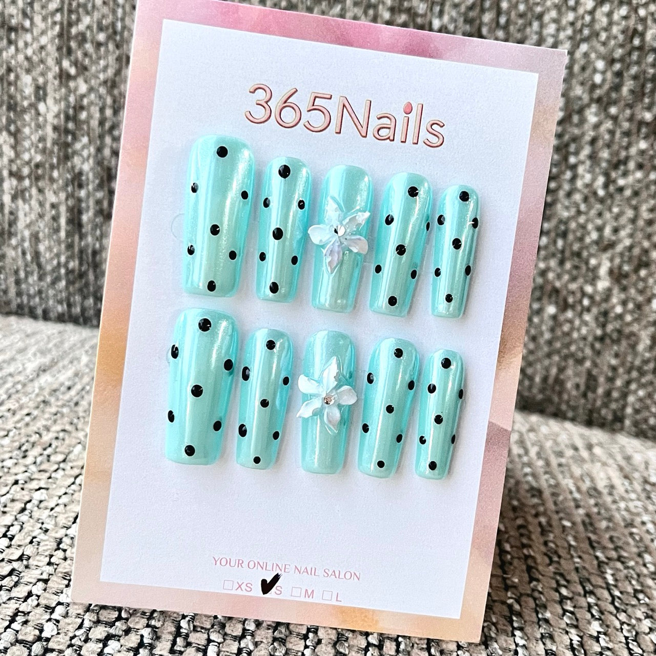 Mint Green Polka Dot Press-On Nails with 3D Charms