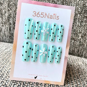 Mint Green Polka Dot Press-On Nails with 3D Charms