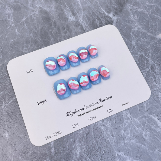 Handmade manicure patch simple aurora bright diamond short wearable nail wearable nail sticker｜365nails
