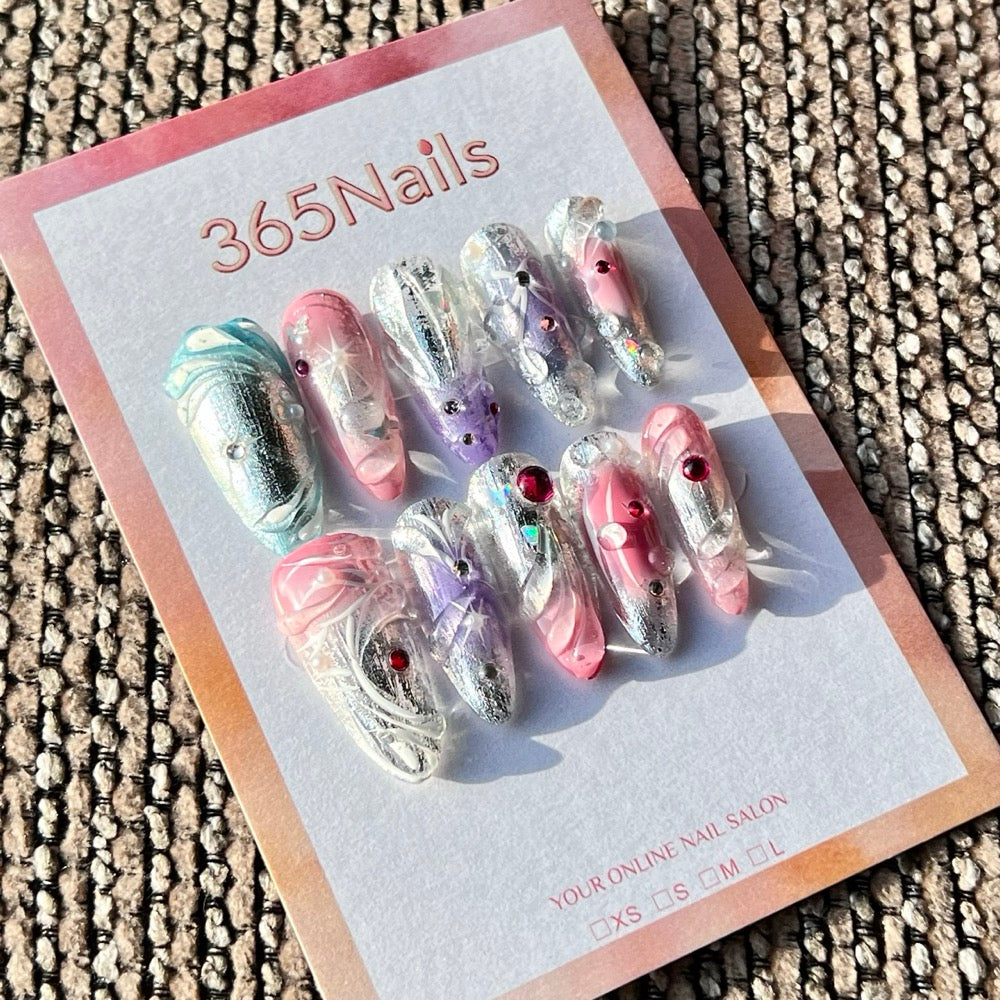 365nails: "Mermaid Shimmer" – Handmade Medium Stiletto Press-On Nails