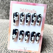 365nails: 한밤의 자스민 – 3D 플로럴 수제 코핀형 프레스온 네일