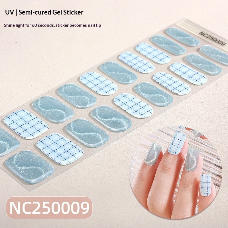 Semi-Cured Gel Nail Strips Spotlight Cat Eye Glossy Design (MOQ=3)
