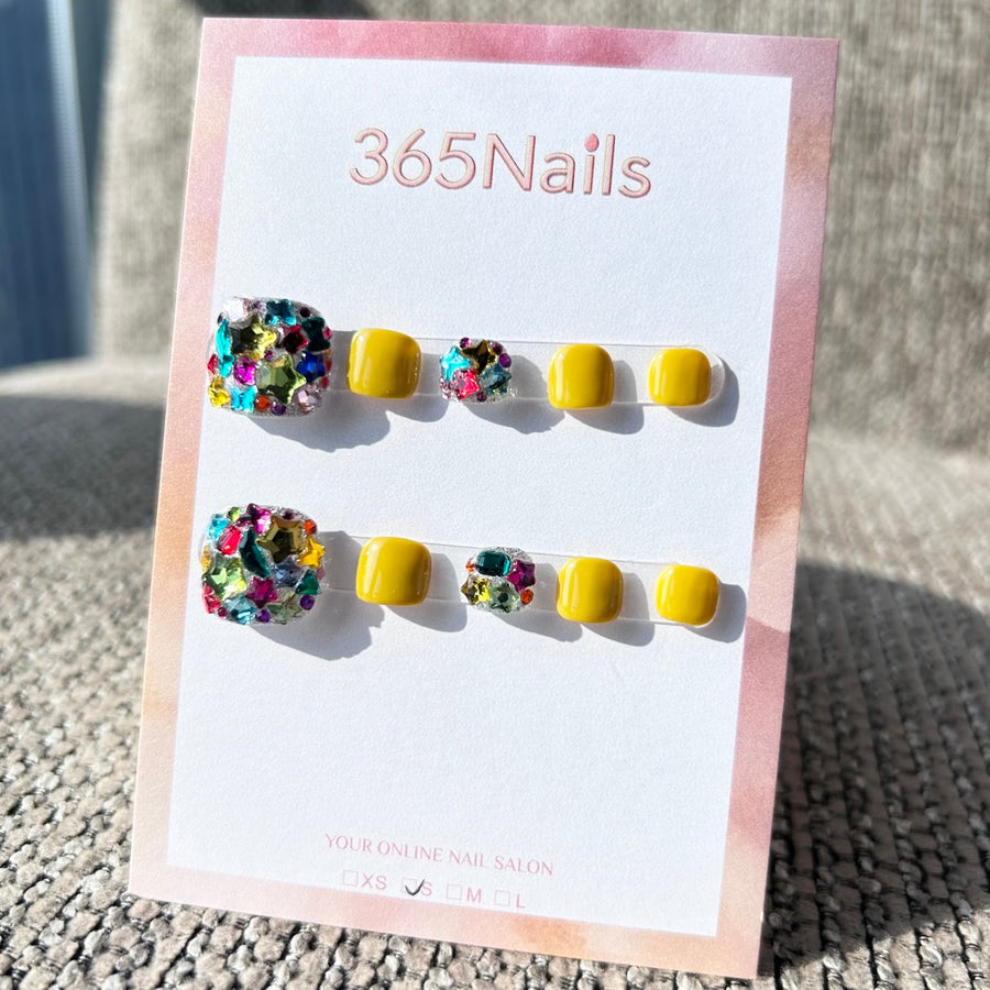 365nails: "gemme colorée jaune" – ongles press-on faits main pour orteils / pédicure